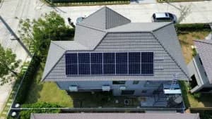 House with rooftop solar panels